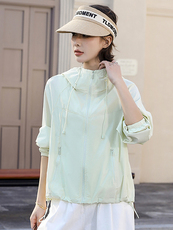 现货薄款透气轻薄连帽开衫多巴胺外穿通勤外套女，女装防晒衣，韩蔻秀