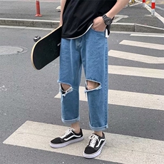 阔腿牛仔裤男宽松直筒ins九分裤韩版潮流百搭坠感老爹裤NK207-p35，男装牛仔裤，星座1008