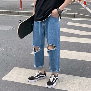 阔腿牛仔裤男宽松直筒ins九分裤韩版潮流百搭坠感老爹裤NK207-p35图片