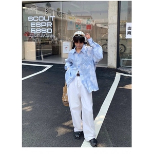 青春流行新款气质休闲长袖ins衬衫尖领潮百搭男女情侣夏季防晒衣图片