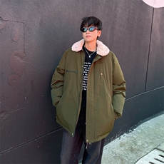 美式冬季羊羔绒拼接棉衣潮流加厚保暖可翻立领休闲外套，男装棉衣，星座410-6（原星座1304-1）