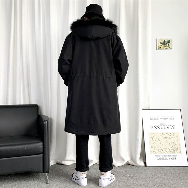 加绒风衣男中长款棉衣服男派克服男女大衣男毛领F659-P115卡其,男装风衣,星座401