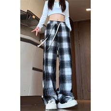 特批P30无差价秋新款美拉德格子裤男士休闲中性时尚阔腿长裤K1529，男装休闲裤，电商A001-1