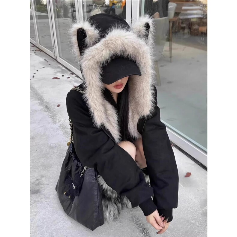网图猫耳朵加绒连帽棉衣座山雕外套棉服加厚棉袄 A025-CY19020-90图片
