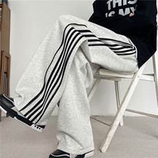 春秋新款侧条纹双拉链休闲裤男士潮牌美式宽松百搭运动阔腿直筒裤，男装休闲裤，电商B319