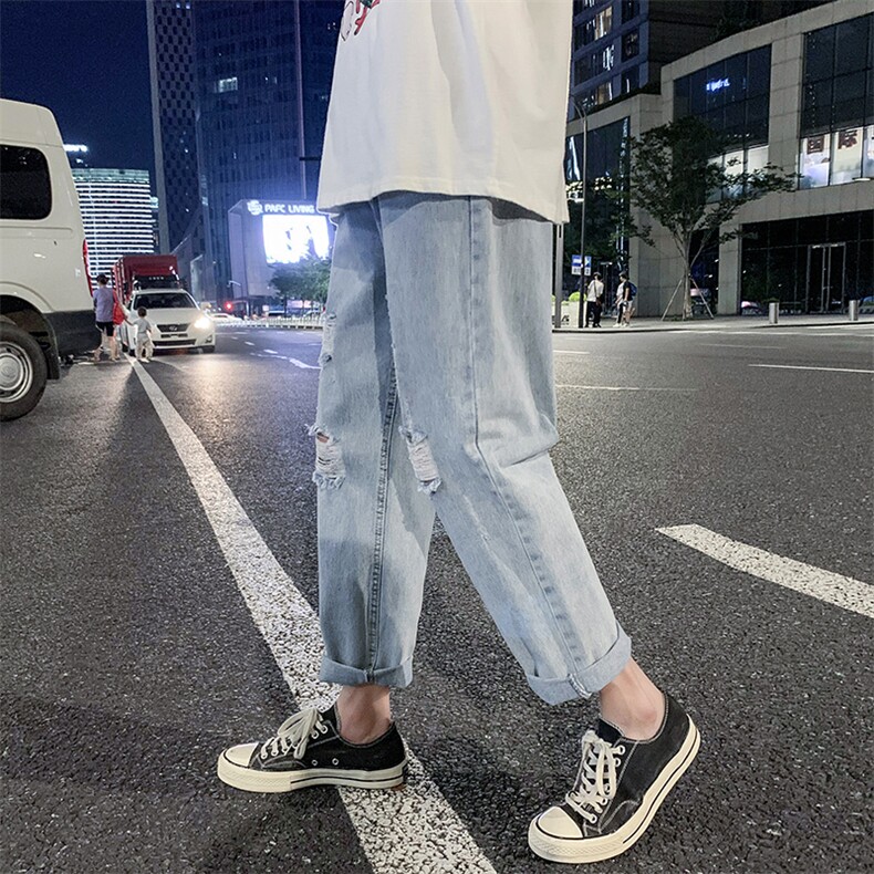 破洞牛仔裤！男女直筒乞丐裤NB03P40,男装牛仔裤,电商D325