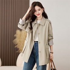松弛感洋气减龄撞色袖子春秋宽松收腰显瘦简约纯色气质风衣外套，女装风衣，姿衣坊