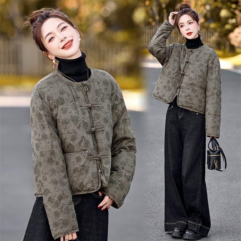 轻薄短款羽绒服女2025冬季新款小个子新中式洋气白色印花外套，女装羽绒服，半夏