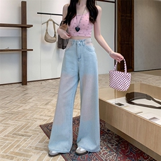 AK2219-P70美式复古烫钻牛仔裤女新款街头晕染宽松阔腿长裤，男装牛仔裤，星座617A-2