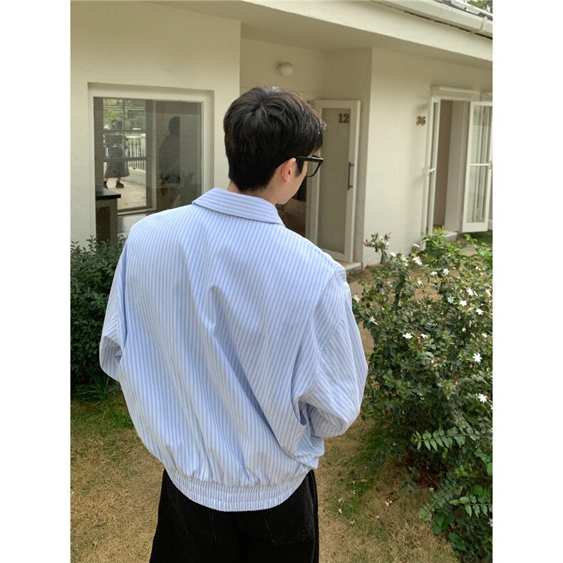 APMMDD美式短款细条纹春秋季垫肩夹克男宽松高级感痞帅复古外套,男装夹克,星座506A