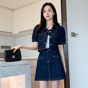 套裙女2022夏季薄款两件套时尚显瘦白搭牛仔裙宽松休闲外套洋气