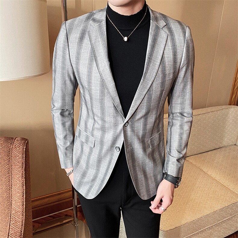 2021男士西服西外套仿亚麻男商务条纹西装0802-,男装西服,电商D225