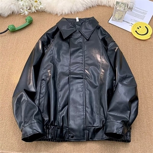 皮衣外套男女美式潮牌痞帅hiphop机车pu皮夹克休闲翻领上衣PY43图片