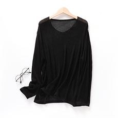 2025夏季针织衫天丝绵V领套头外搭慵懒风镂空长袖宽松防晒罩衫女，女装蕾丝衫/雪纺衫，东远绒业