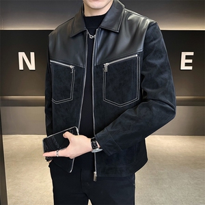 店主风夹克男时尚2025秋款拼皮夹克外套男上衣潮B317/8032/P115图片