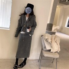 连帽针织开衫套装，女装职业装，XTZ style