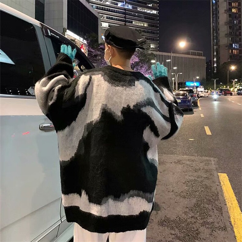 大货扎染毛衣男秋冬季潮牌痞帅设计感宽松圆领针织衫外套M65-P48,男装针织衫/毛衣,星座1008-1