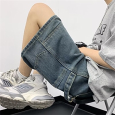 得物品质夏男牛仔短裤工装织带大口袋宽松五分短裤马裤D5105P45，男装牛仔裤，星座1013-1