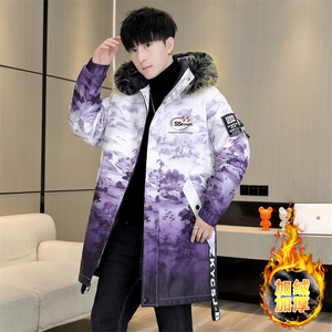 男士连帽外套冬季加绒加厚夹克加厚撞色大毛领棉衣男MY1718-P98图片
