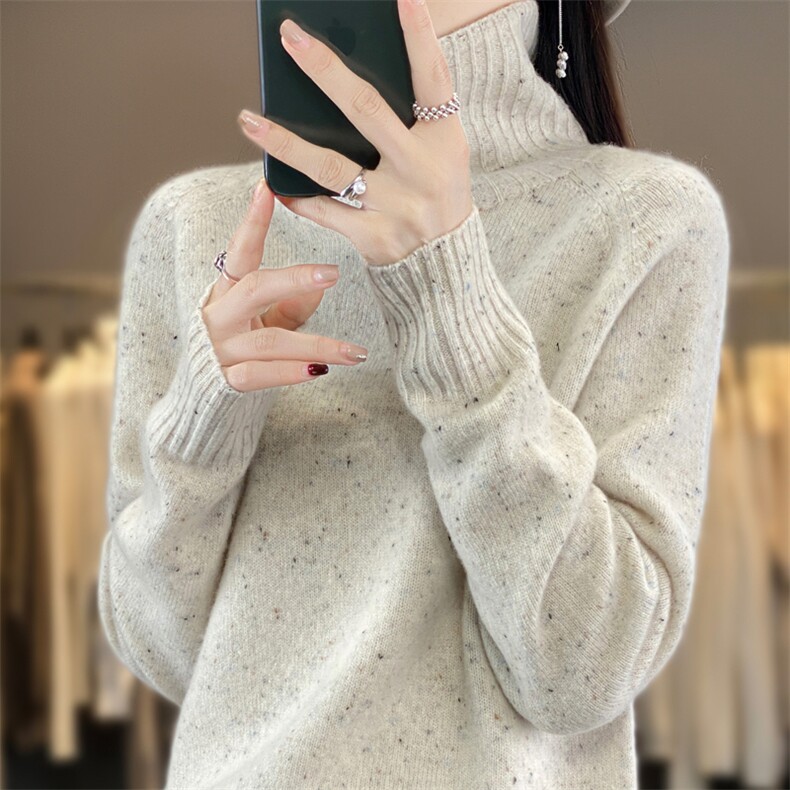 法式高端点子纱100%羊毛衫女堆堆领毛衣2026新款保暖打底针织衫,针织衫/毛衣,暖绒情旗舰店