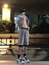 B221美式ins高街暗黑小众假两件休闲短裤五分裤LK23062-P55控78，男装休闲裤，电商B221