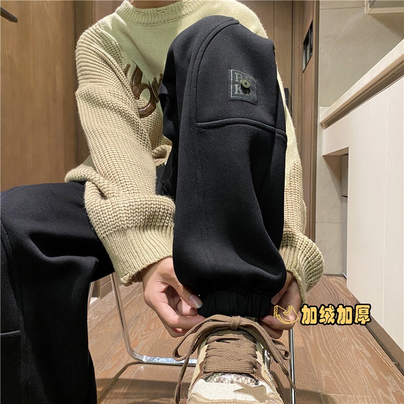 抖音品质港风冬季新款加绒保暖宽松束脚卫裤B315-K23490-p65控88,男装休闲裤,电商B315