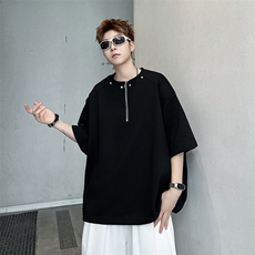 夏季美式半拉链短袖t恤男潮牌百搭宽松五分袖上衣现货T1799-P32，男装T恤，星座512-4