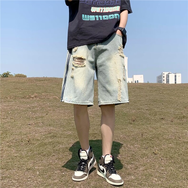 五分牛仔短裤男士宽松直筒青少年夏季薄款中裤潮流休闲运动短裤,男装牛仔裤,星座1013