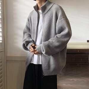 立领双拉链开衫半高领毛衣男款秋冬季美式针织衫外套MY201 P48图片