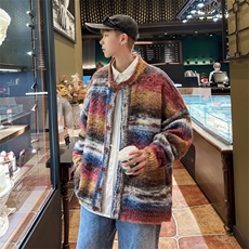 复古小香风扎染渐变条纹针织毛衣开衫慵懒风宽松外套男MM8810，男装针织衫/毛衣，星座1116A-1（原606A）