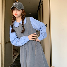 182-8360--P135-K198浅灰色显瘦少女学生连衣裙女，女装连衣裙，浙宝182A