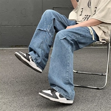 复古水洗做旧宽松直筒裤港风ins拖地阔腿牛仔裤子N7789，男装牛仔裤，星座1116A-1（原606A）