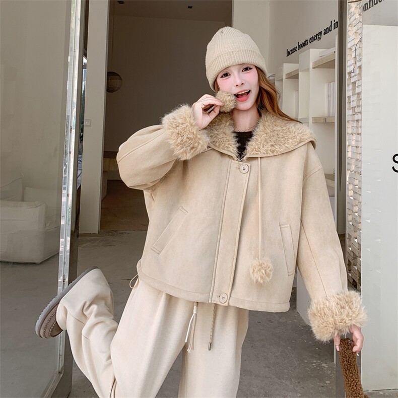 冬装新款小个子加厚麂皮绒皮毛一体2C153-722-P205K308,女装短外套,2C153