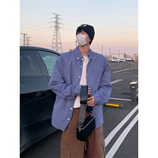 美式复古格子衬衫男高街休闲情侣长袖衬衣宽松上衣C2263-特价P33，男装衬衫，电商A007