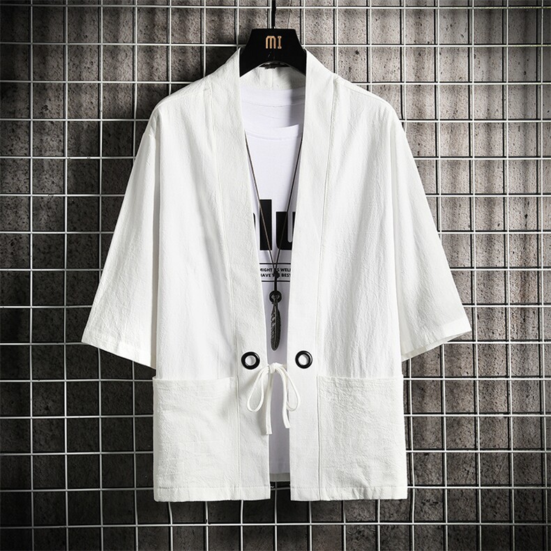 HF59100-P40风汉服男开衫外套七分袖道袍网格挂拍,男装民族服装,电商A040A