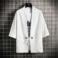 HF59100-P40风汉服男开衫外套七分袖道袍网格挂拍，男装民族服装，电商A040A