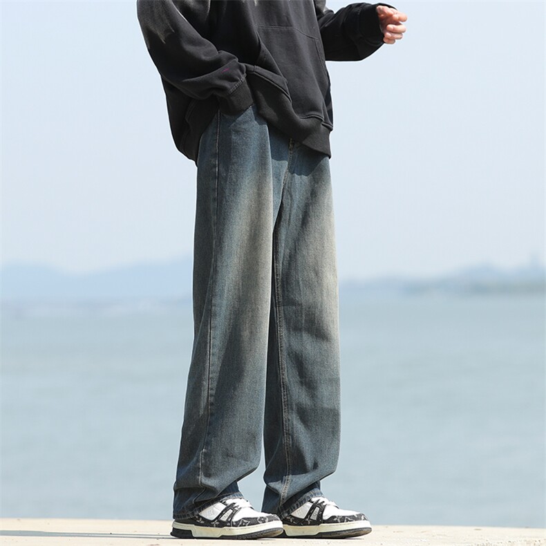 2023牛仔裤男港风直筒裤宽松美式复古休闲牛仔裤NZG8374-P37控68,男装牛仔裤,星座717