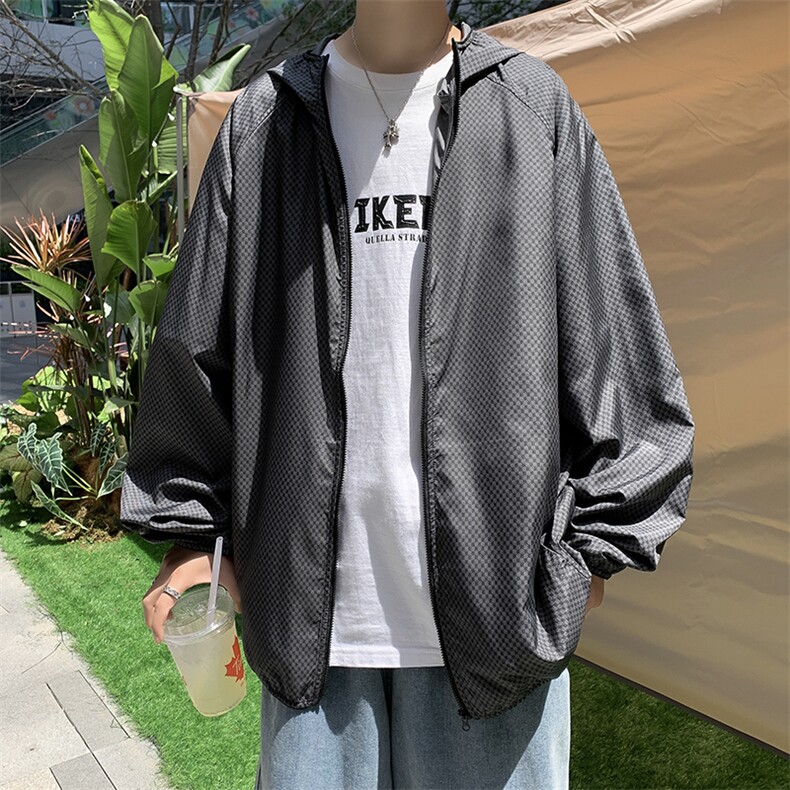 防晒衣男韩版潮流连帽小细格连帽帅2026夏季新款ins外套W4795-P35,男装防晒衣,星座412
