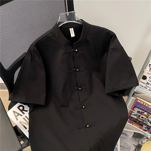 风夏款男立领短袖衬衫盘扣新中式唐装宽松衬衣CS035 P50图片