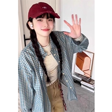 TC767-P45蓝色格子衬衫上衣女2026新款夏季薄款慵懒风，男装衬衫，星座617A-2