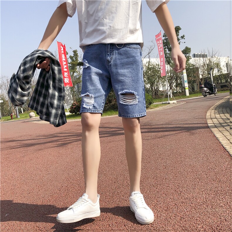 ins超火的破洞牛仔短裤男夏季新款潮牌百搭港风五分裤子DK025-P40,男装牛仔裤,电商A318