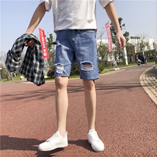 ins超火的破洞牛仔短裤男夏季新款潮牌百搭港风五分裤子DK025-P40，男装牛仔裤，电商A318