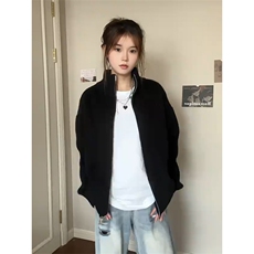 重磅秋冬北极绒双拉链毛衣开衫美式复古休闲慵懒风宽松针织衫外套，男装针织衫/毛衣，电商A486-1