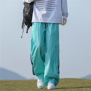 薄荷漫波多巴胺穿搭速干裤子男夏季撞色条纹伞兵裤 KD23图片