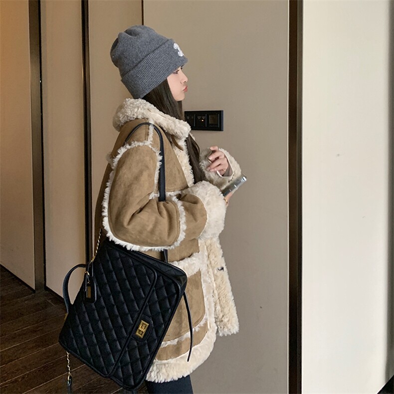 【现货】2025冬新卡其色羊羔毛外套2C037191P195K278,女装短外套,2C037