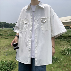 短袖衬衫男夏季日系宽松休闲衬衣青少年翻领半袖外套CS0314-P35，男装衬衫，星座308B-1