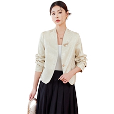 提花西装外套春秋2024新款女士小西装长袖修身短款小个子西服工作，女装短外套，婵米儿