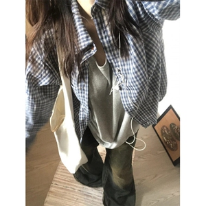 【档口现货】CS345LL-特P35 cleanfit蓝色格子衬衫男慵懒风衬衣图片