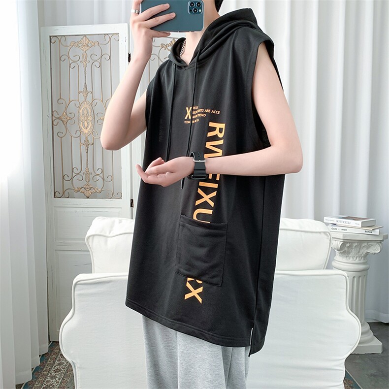 7XL~M260斤可穿2023夏季薄款连帽无袖t恤背心加肥加大码背心坎肩，男装背心/马甲，钱塘717(原712)