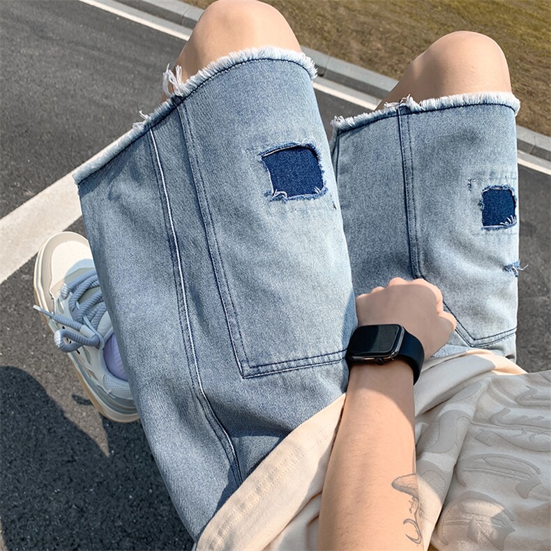 2023夏季新款薄牛仔裤短裤潮男休闲宽松五分裤XD22965-P45,男装牛仔裤,电商A042